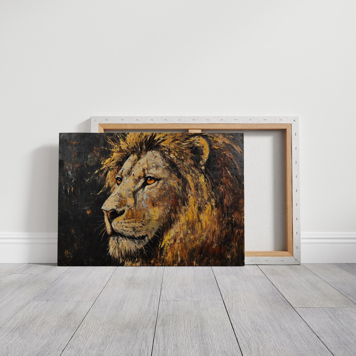 Majestic Lion Profile Golden Brown Textured Oil Wildlife Poster - Image 3