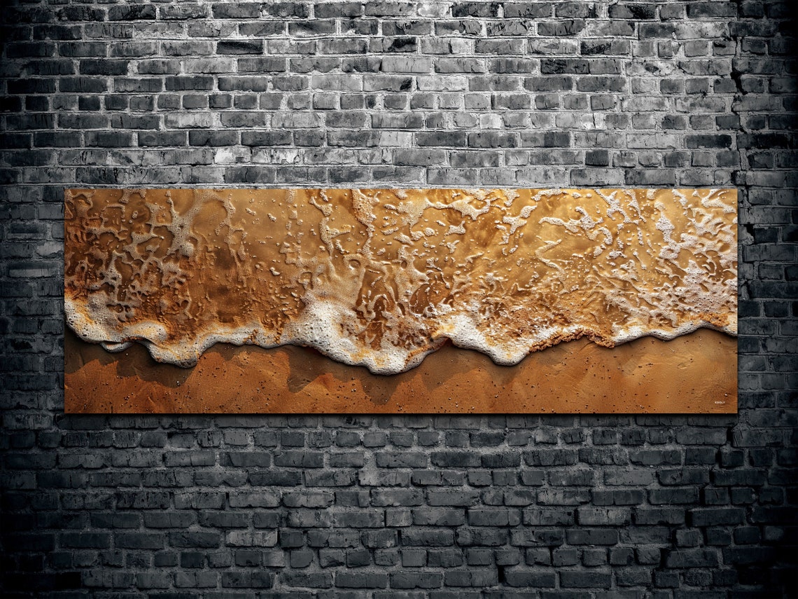 Ocean Wave Foam On Golden Sand Overhead Beach Nature Art Poster - Image 2