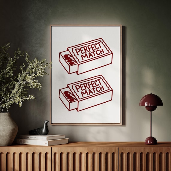 Perfect Match Print Minimalist Red Line Art Matchbox Poster
