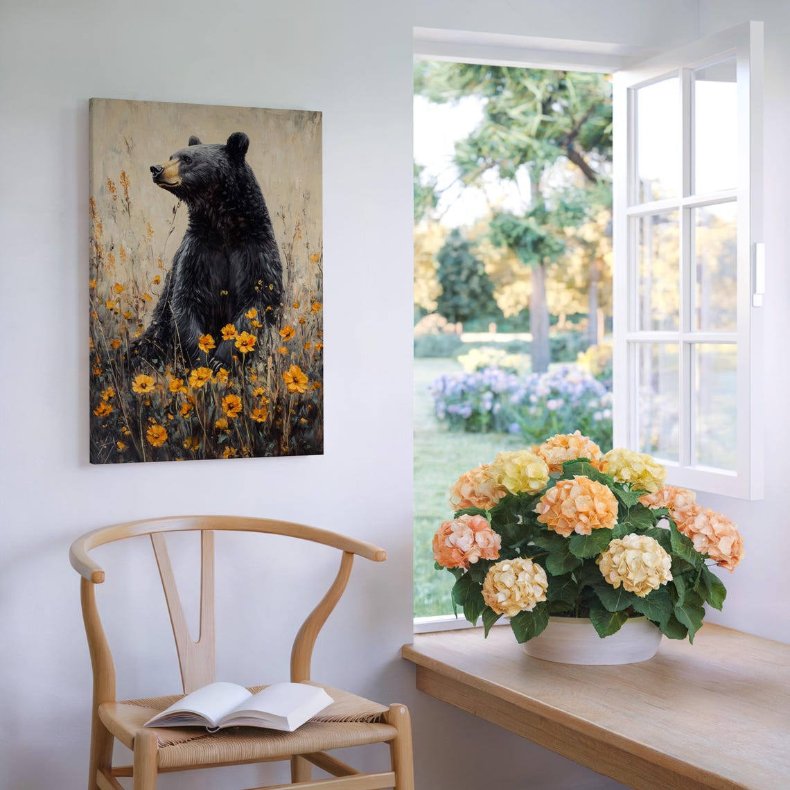 Majestic Black Bear Among Golden Wildflowers Rustic Art Poster - Image 6