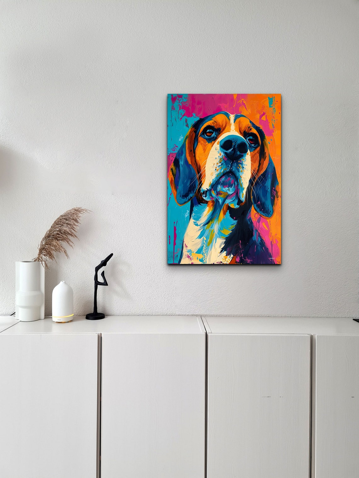 Beagle Dog Close Up Portrait in Bright Neon Pop Art Colors Poster - Image 5
