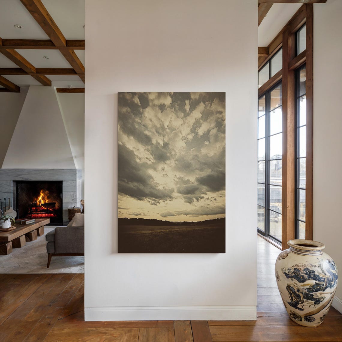 Vintage Sky Art Dramatic Cloudy Sunset Over Rural Landscape Rustic Wall Decor For Nature Inspired Home Accents - Image 4