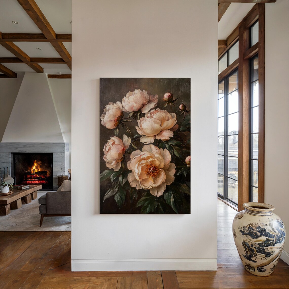 Elegant White Peonies Vintage Oil Painting Style Floral Poster - Image 3