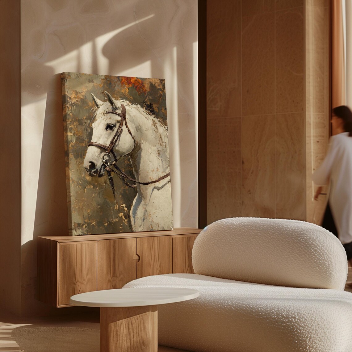 Majestic White Horse Portrait Oil Painting Equestrian Rustic Poster - Image 7