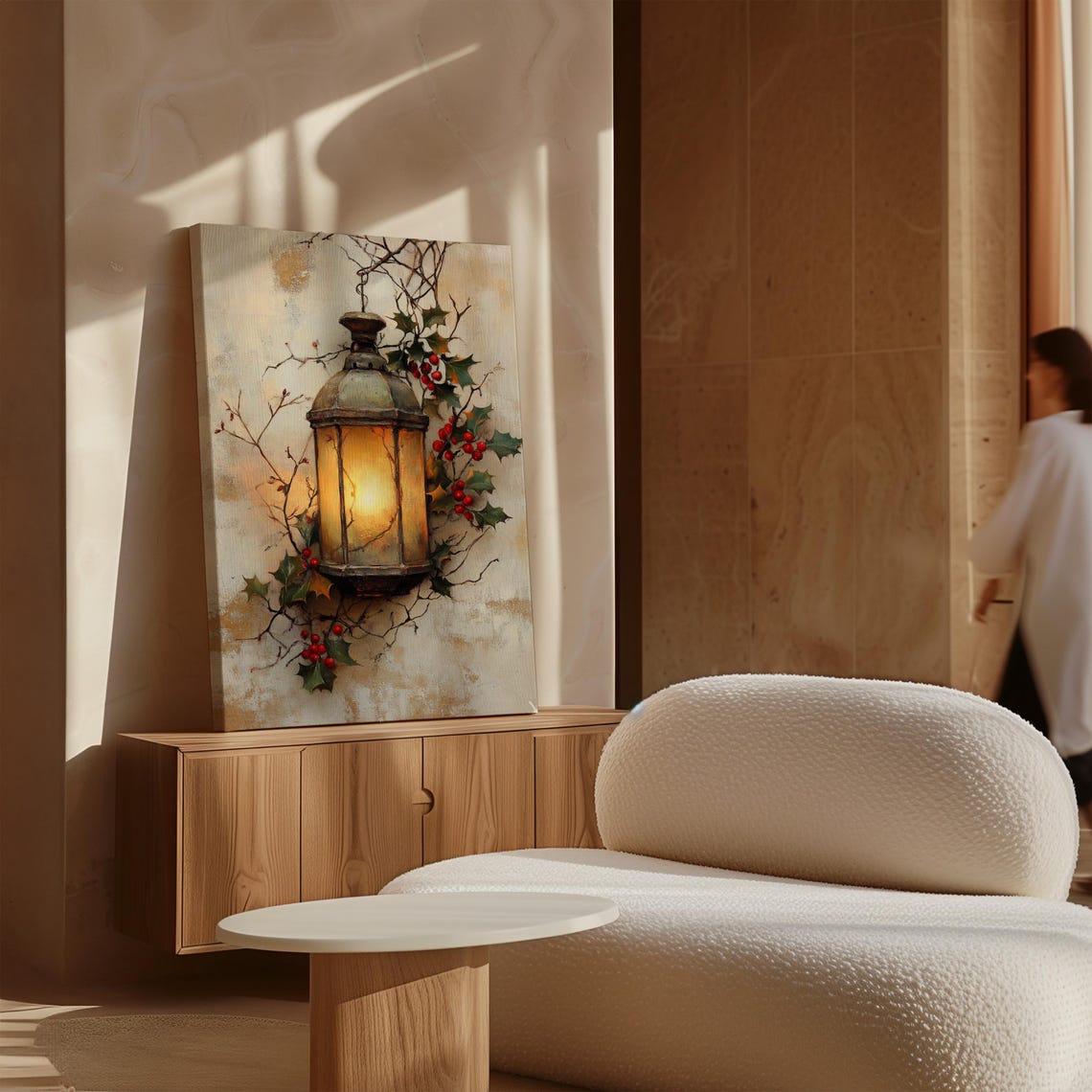 Antique Glowing Lantern With Holly Berries Christmas Art Poster - Image 4