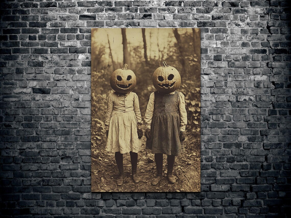 Sepia Creepy Pumpkin Halloween Children Art Print - Image 5