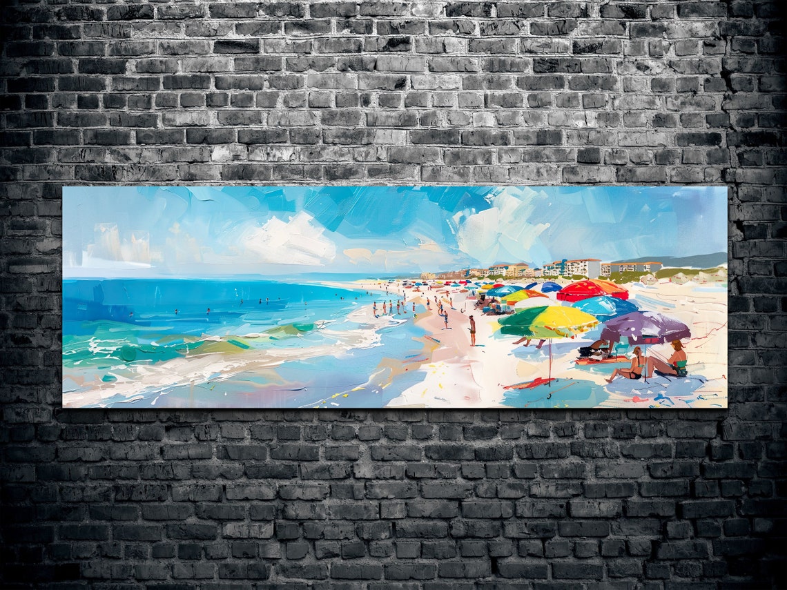 Beach Umbrellas Turquoise Sea Bright Impressionist Coast Poster - Image 2