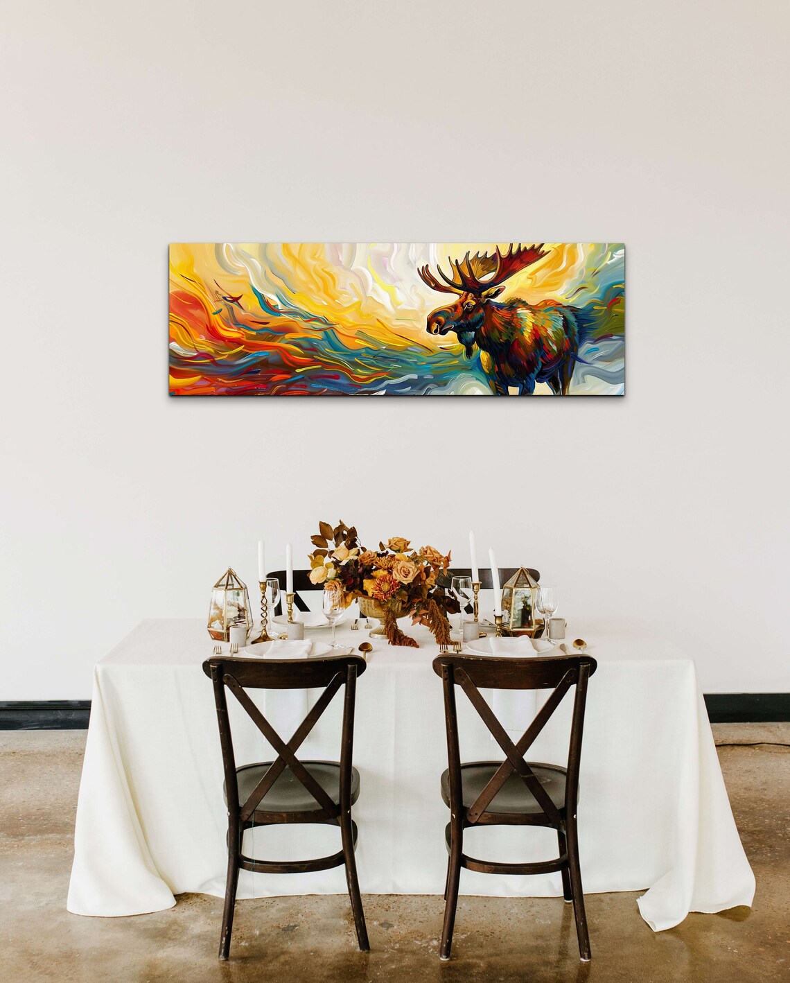 Golden Abstract Moose Standing Amid Flowing Fire And Ocean Swirls Poster - Image 4
