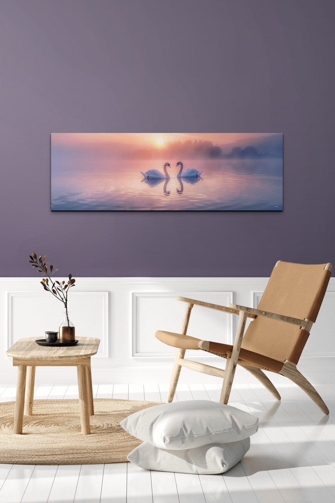 Swan Couple Romantic Art, Coastal Sunset Love - Image 3