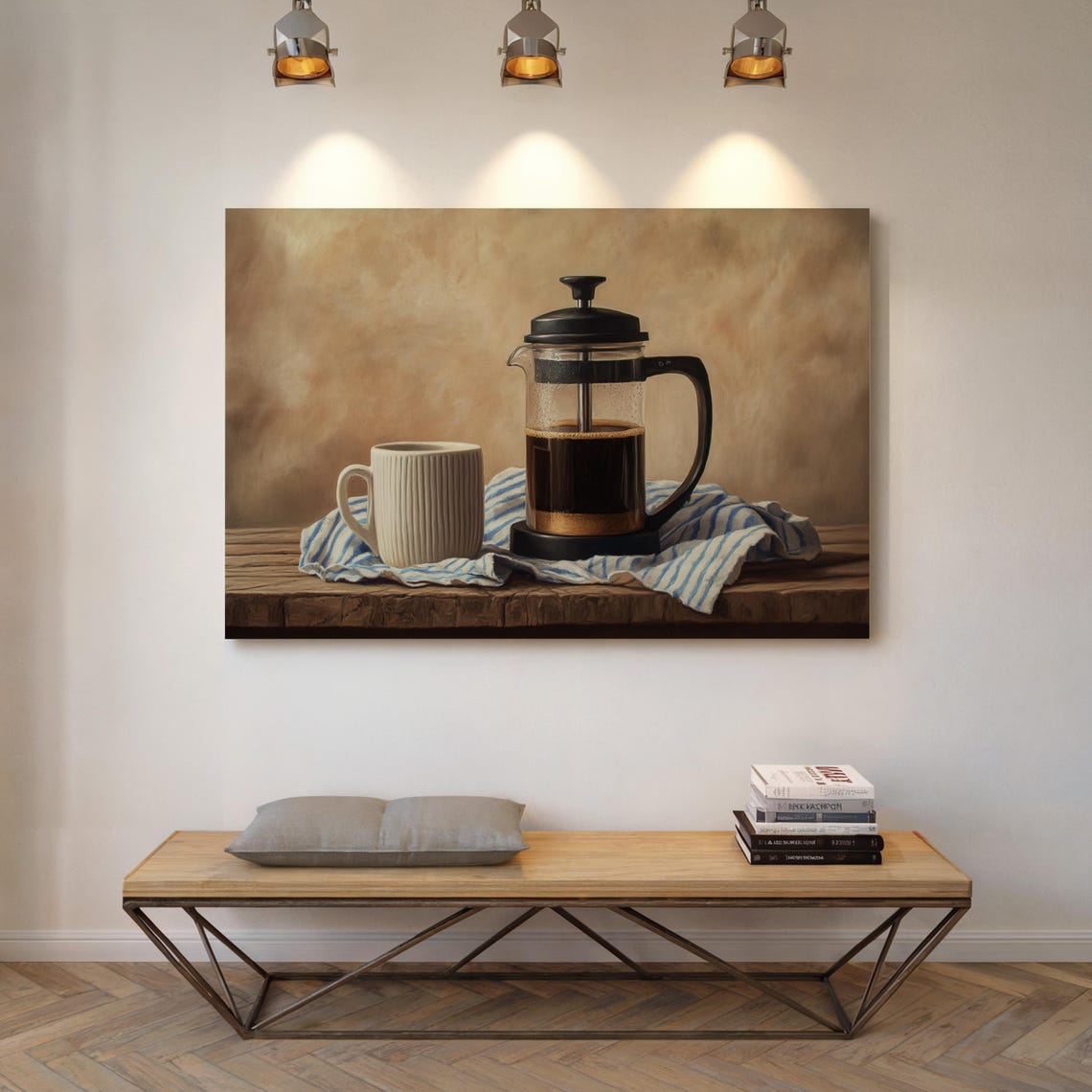 French Press Coffee Still Life Rustic Kitchen Oil Painting Poster - Image 5