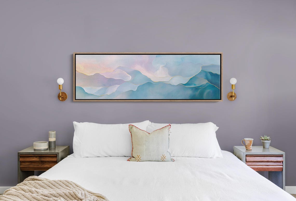 Abstract Blue Gold Pastel Mountain Layers Fluid Elegant Art Poster