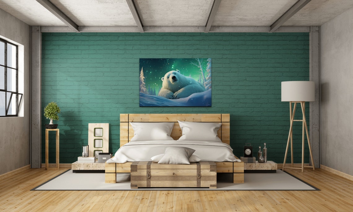 Sleeping Polar Bear Northern Lights Aurora Winter Wonderland Wall Art - Image 6