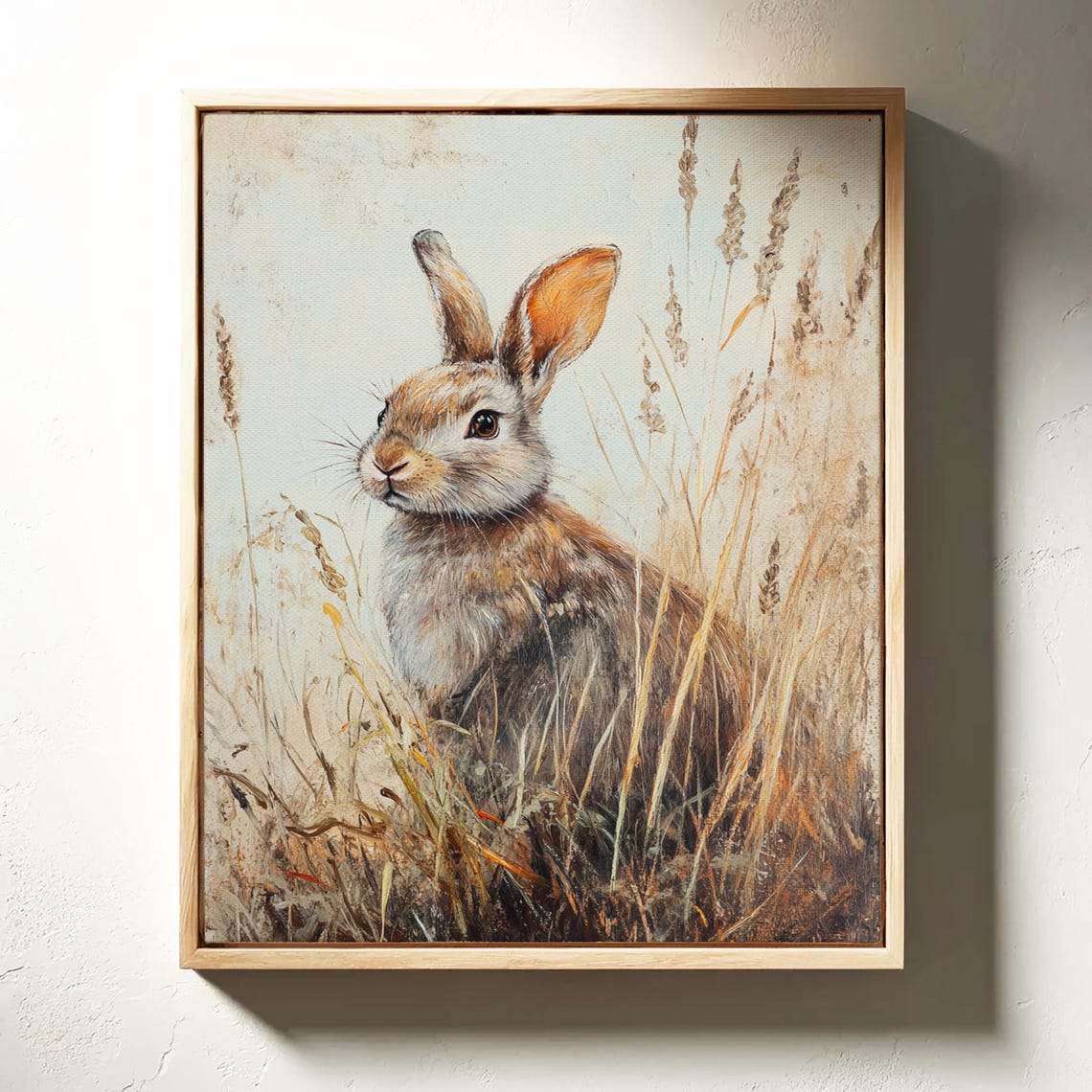 Brown Rabbit in Golden Wheat Grass Rustic Wildlife Portrait Wall Art - Image 7