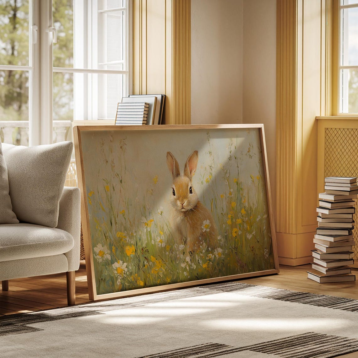 Charming Bunny Rabbit in Wildflower Meadow Vintage Spring Poster - Image 7