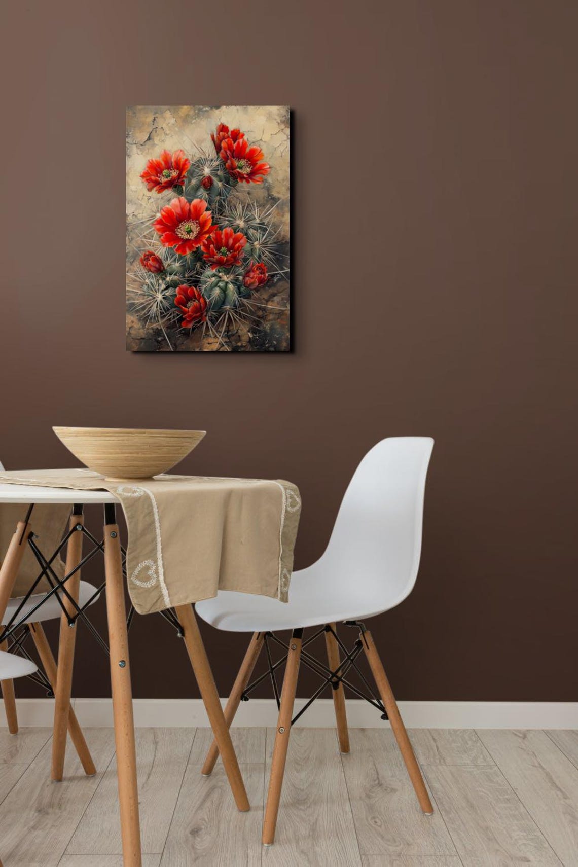 Red Blooming Cactus Flowers Textured Earthy Southwestern Art Poster - Image 3