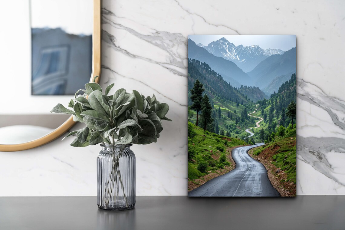 Kashmir Mountain Road Art Print Kashmir Wall Art Decor Home Decor Home Gift Portrait Wrapped - Image 5