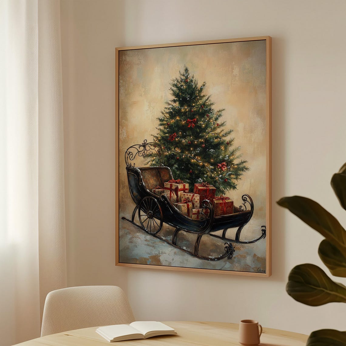 Rustic Christmas Sleigh With Glowing Tree Gifts Poster Print