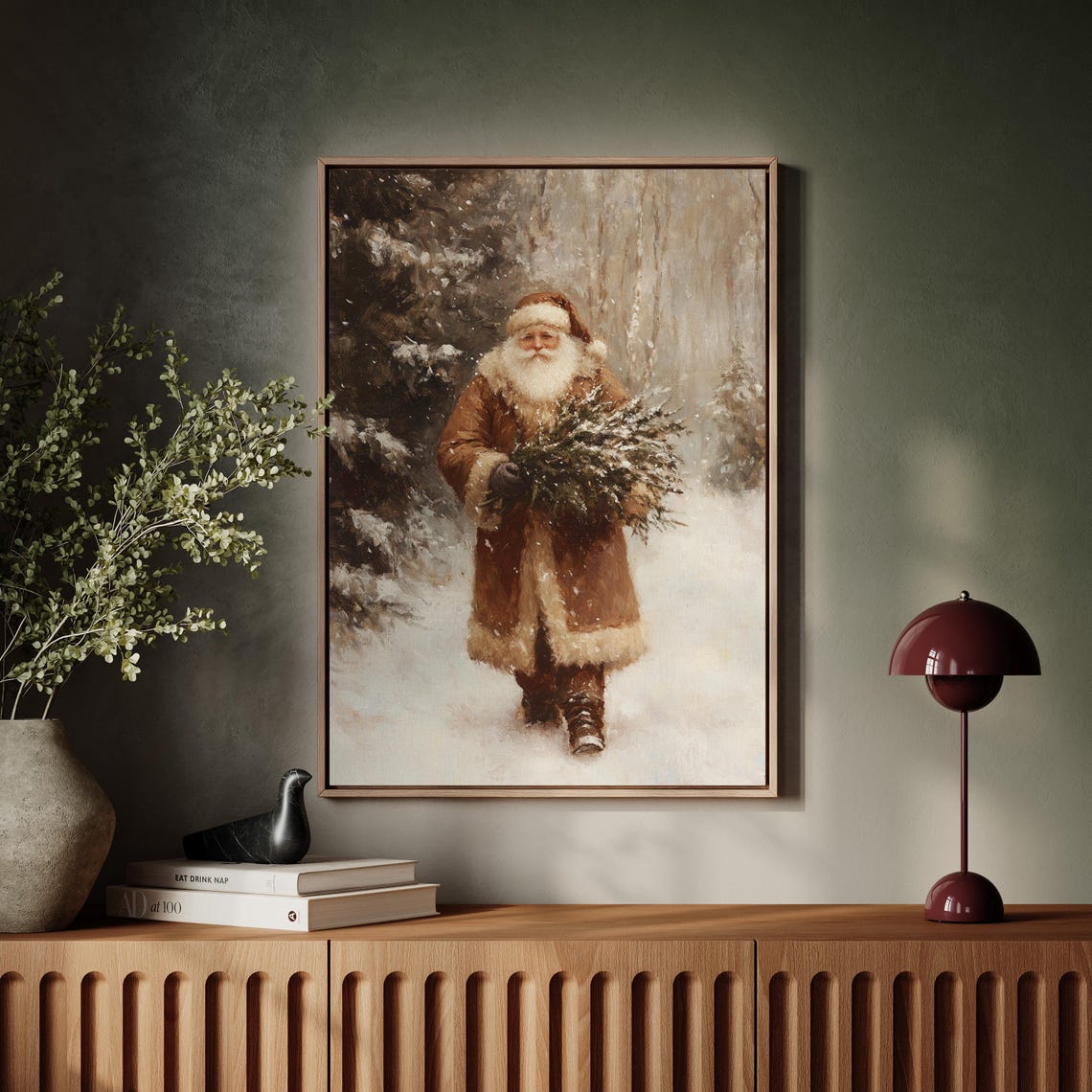 Vintage Santa Brown Fur Coat Snowy Woods Christmas Eve Poster - Image 7