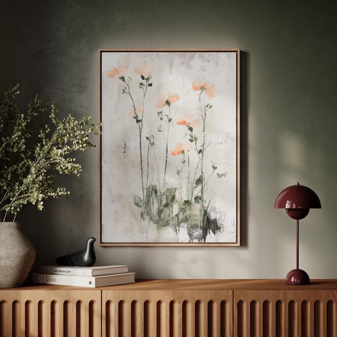 Peach Wildflowers Abstract Floral Minimalist White Art Poster