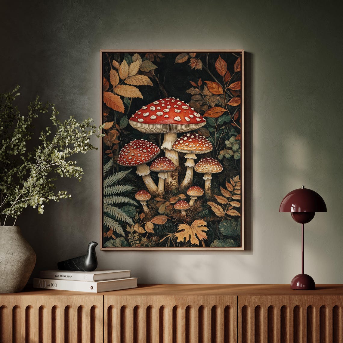 Enchanting Red Fly Agaric Mushrooms Moody Autumn Forest Poster - Image 7