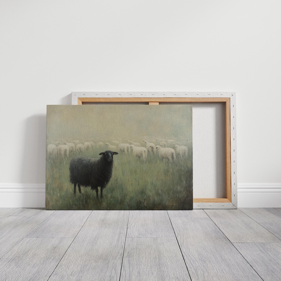Black Sheep In Foggy Field, Modern Farmhouse Art Print - Image 3