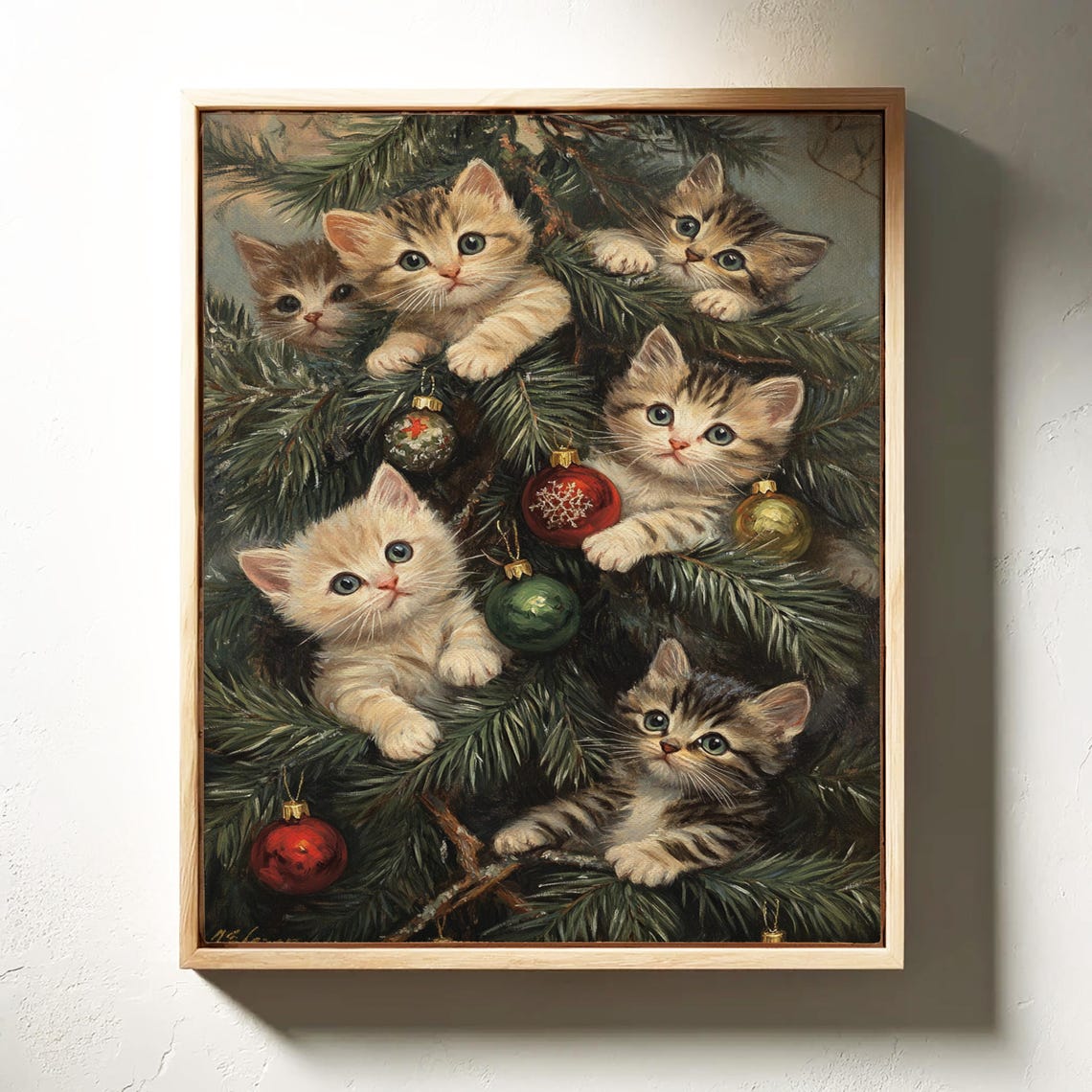 Adorable Kittens Hiding Christmas Tree Branches Festive Poster - Image 6