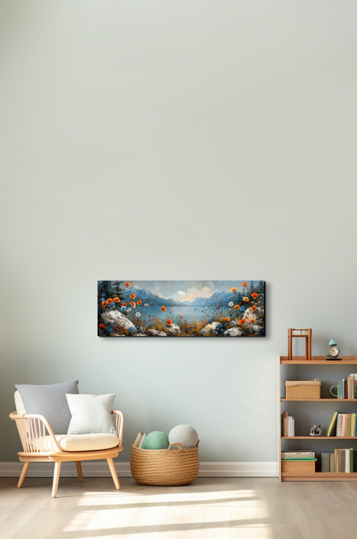 Orange Wildflowers by a Mountain Lake in a Painterly Style Poster - Image 7