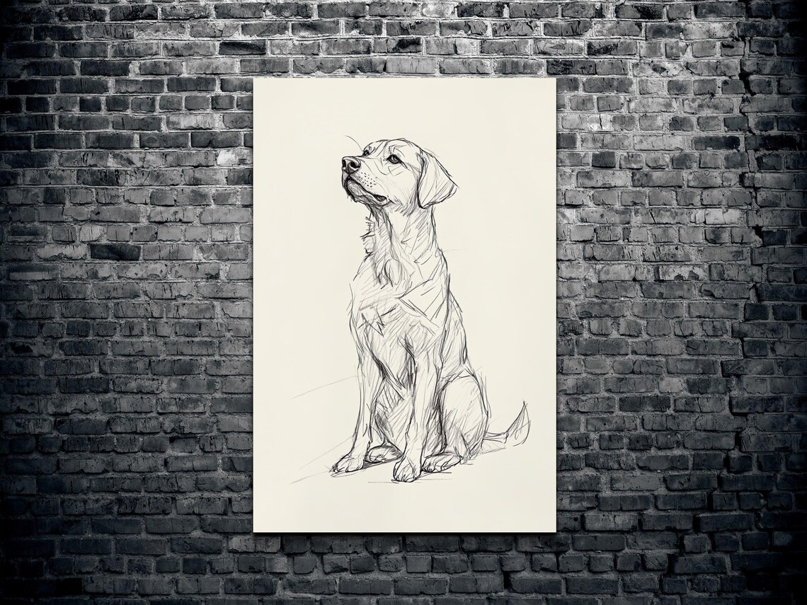 Labrador Retriever Hand Drawn Sketch Upward Gaze Dog Art Poster - Image 2