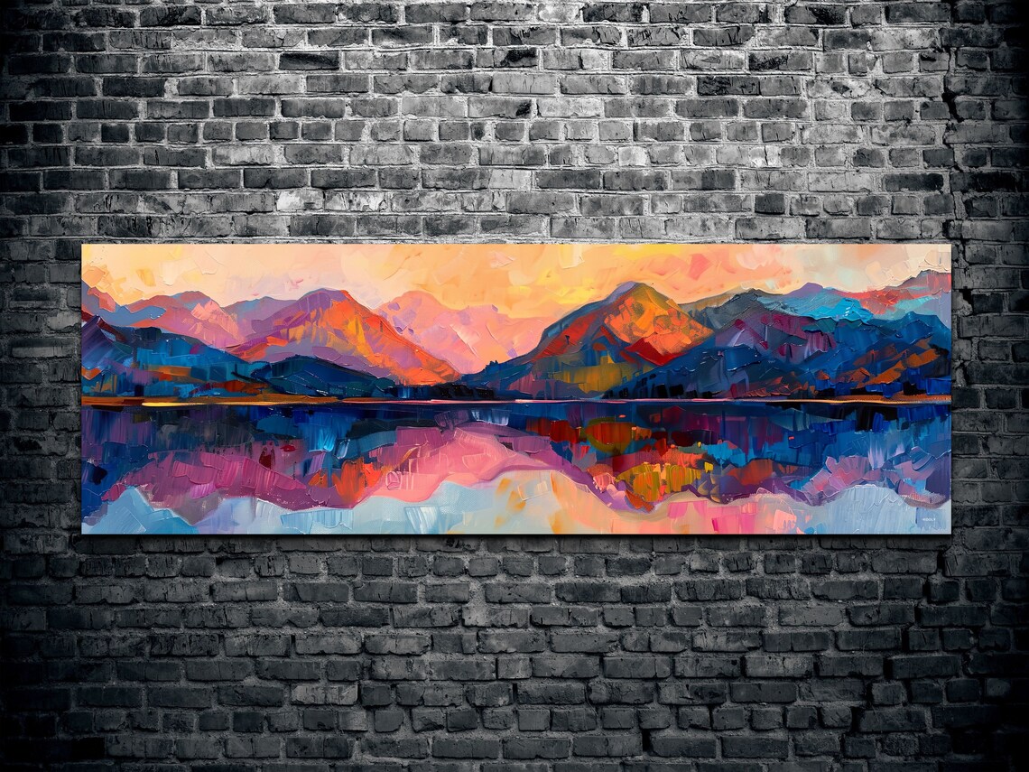 Panoramic Mid Century Modern Mountain Wall Art - Image 2