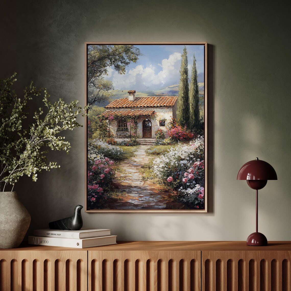 Tuscan Cottage With Terracotta Roof Cypress Trees Flower Garden Poster - Image 7