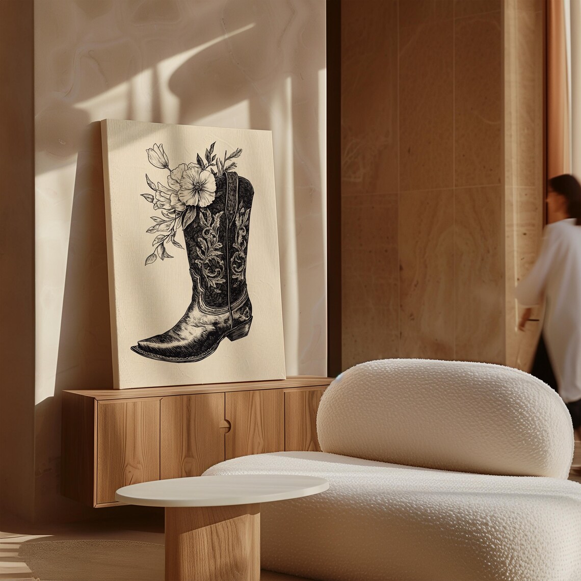 Floral Cowboy Boot Vintage Western Wall Art Print - Image 3