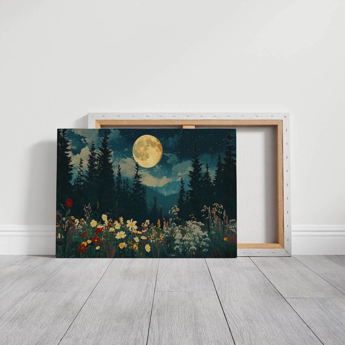 Moonlit Forest Landscape, Rustic Nature Decor - Image 4