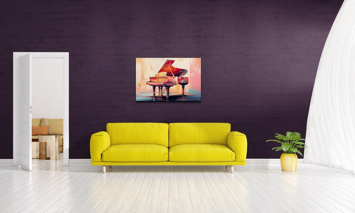 Red Grand Piano in Colorful Modern Abstract Watercolor Poster - Image 6