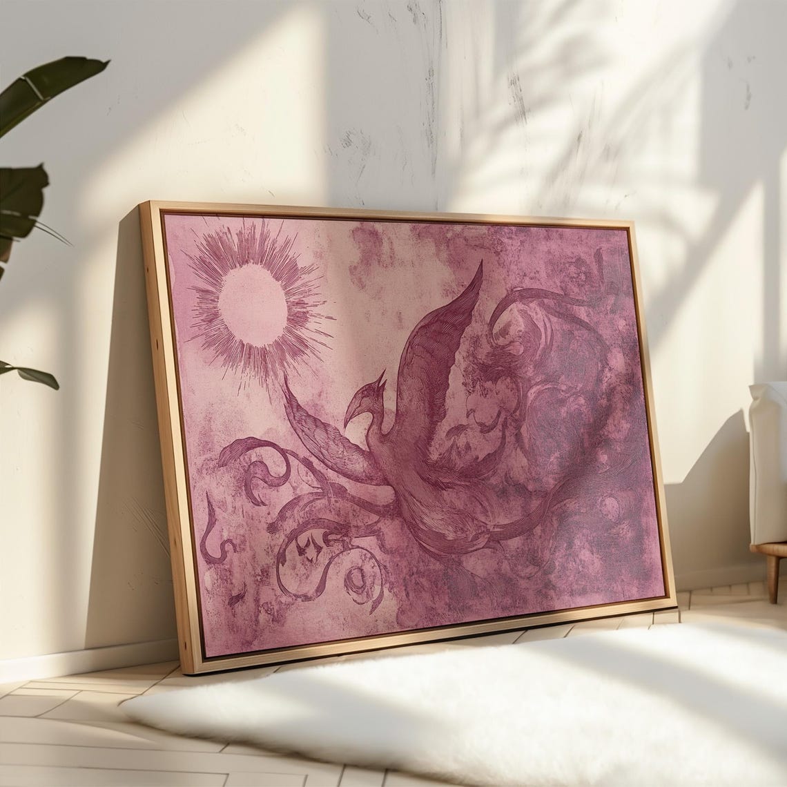 Rising Phoenix Illustration Mystical Sun And Bird Wall Art