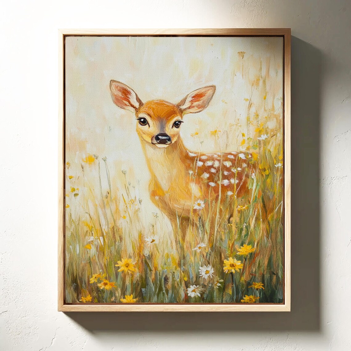 Baby Deer in Wildflower Meadow, Rustic Painting - Image 5