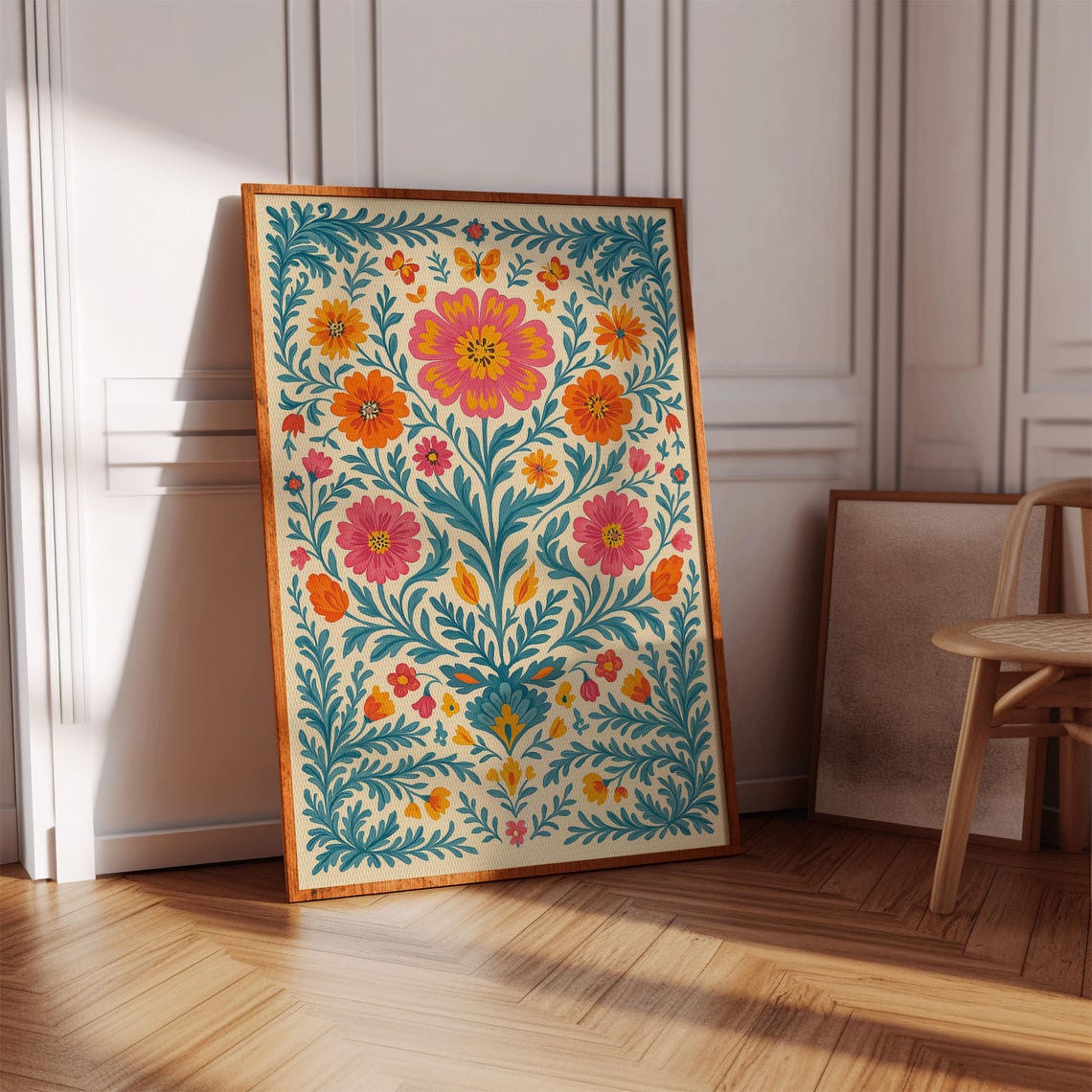 Folk Art Floral Print, Colorful Scandinavian Poster