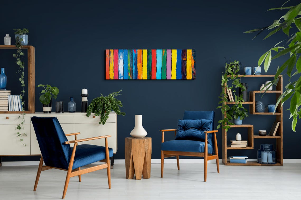 Bold Rainbow Vertical Stripe Abstract Modern Panoramic Wall Poster - Image 4