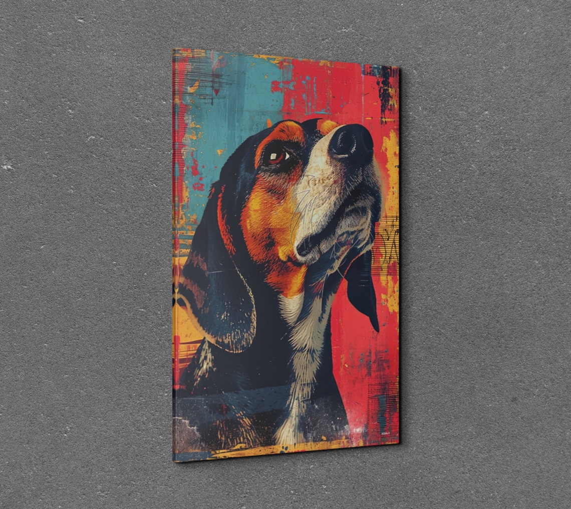 Beagle Dog Profile in Vintage Red and Teal Distressed Art Poster - Image 3