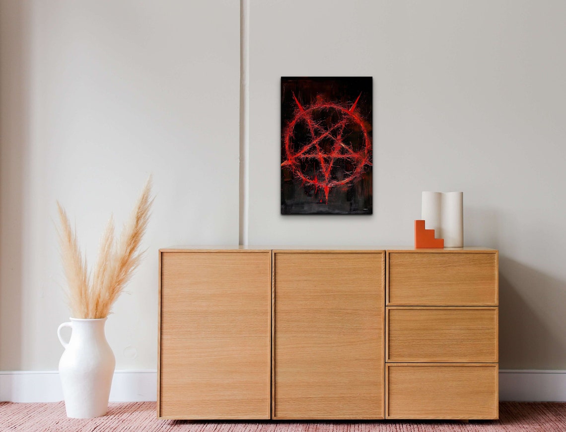 Red Pentagram Dark Occult Oil Painting Gothic Symbol Art Poster - Image 5