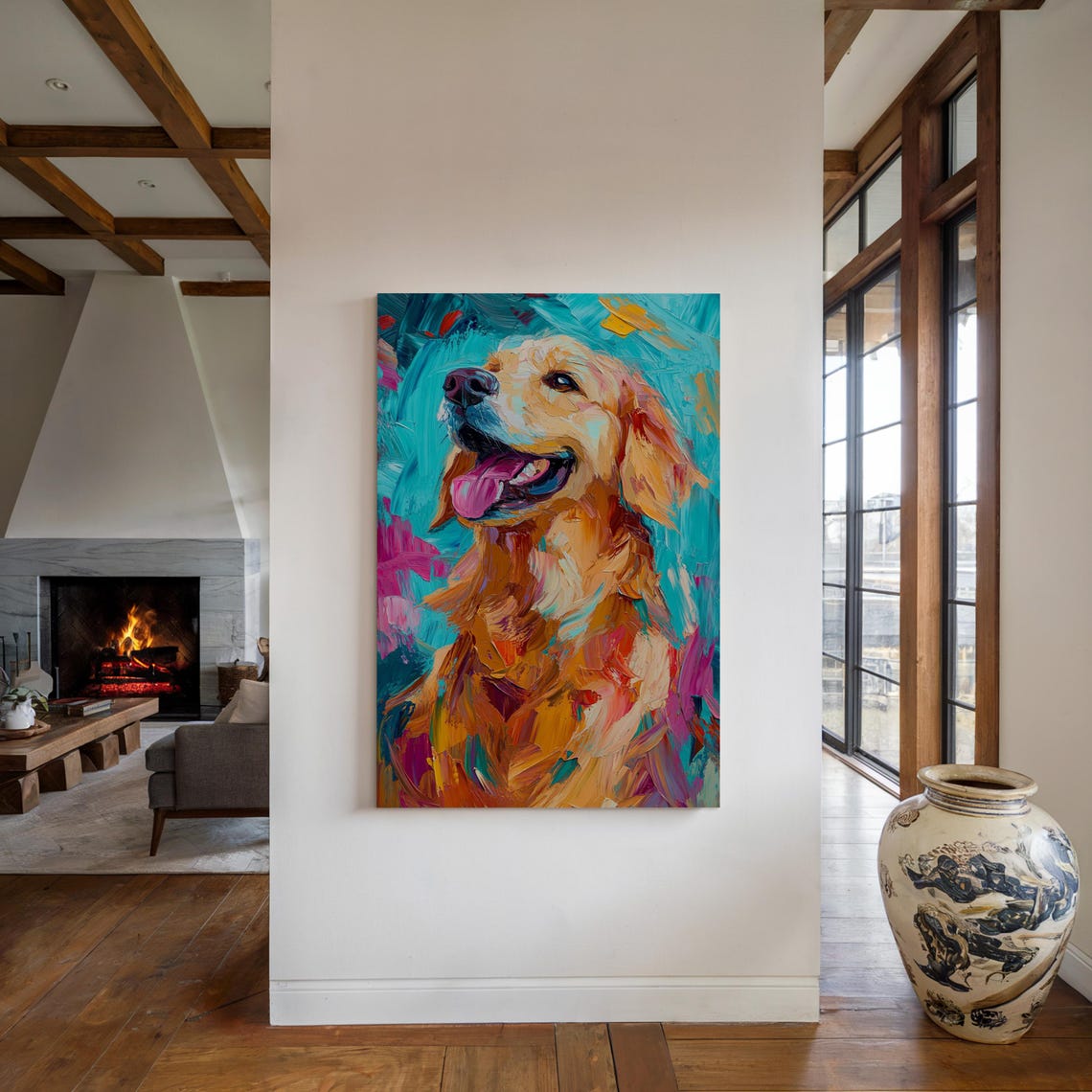 Vibrant Golden Retriever Colorful Dog Portrait Cheerful Pet Wall Art - Image 4