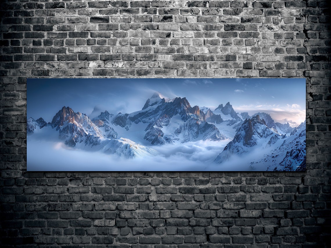 Snow Covered Mountain Peaks Above The Clouds Alpine Art Poster - Image 2