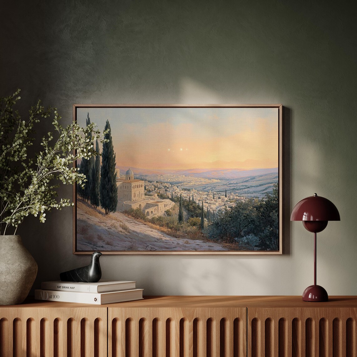 Bethlehem Vintage Oil Painting, Holy City At Dawn - Image 5