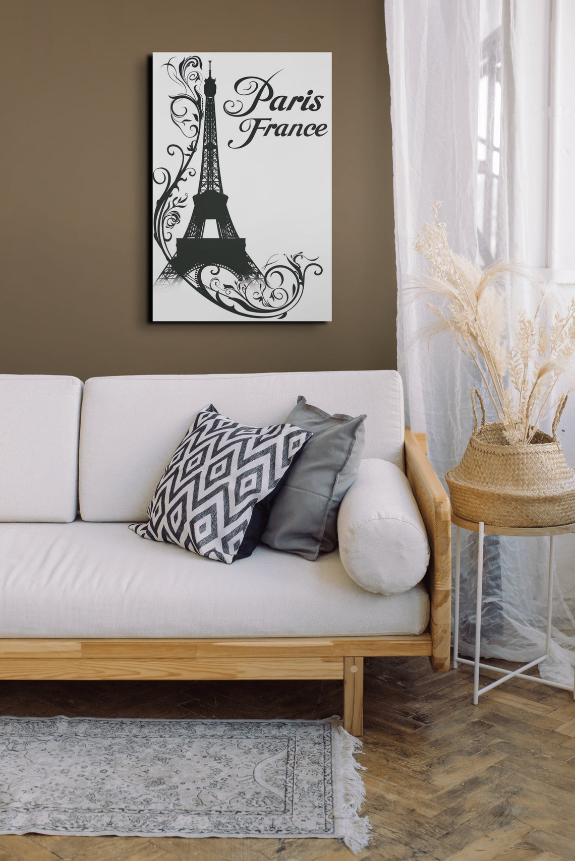 Black Eiffel Tower Silhouette With Paris France Script Wall Art - Image 4