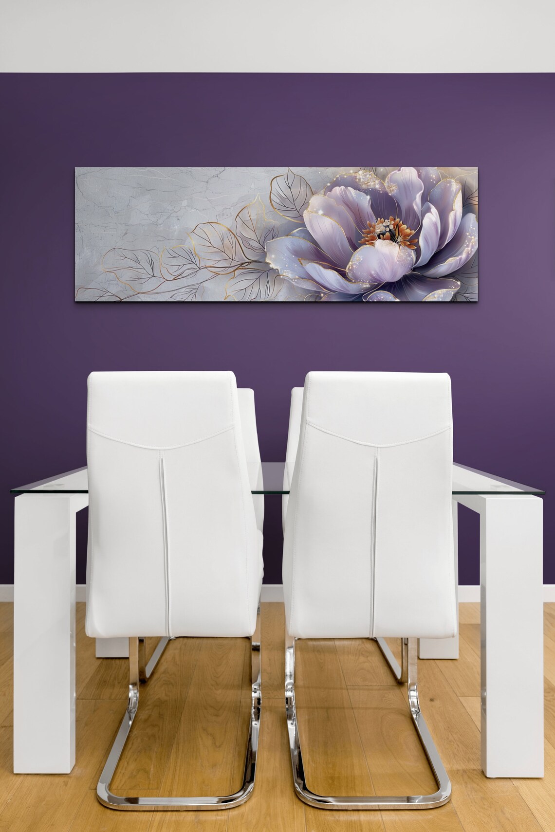 Lavender Peony Flower, Gold Leaf Style Art Print - Image 3