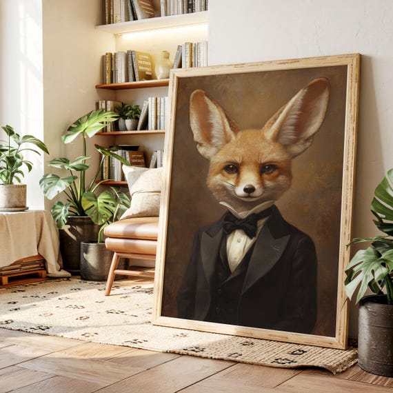 Fennec Fox In Tuxedo Canvas Dapper Anthropomorphic Art Elegant Animal Portrait For Office Den Or Gift Lovers