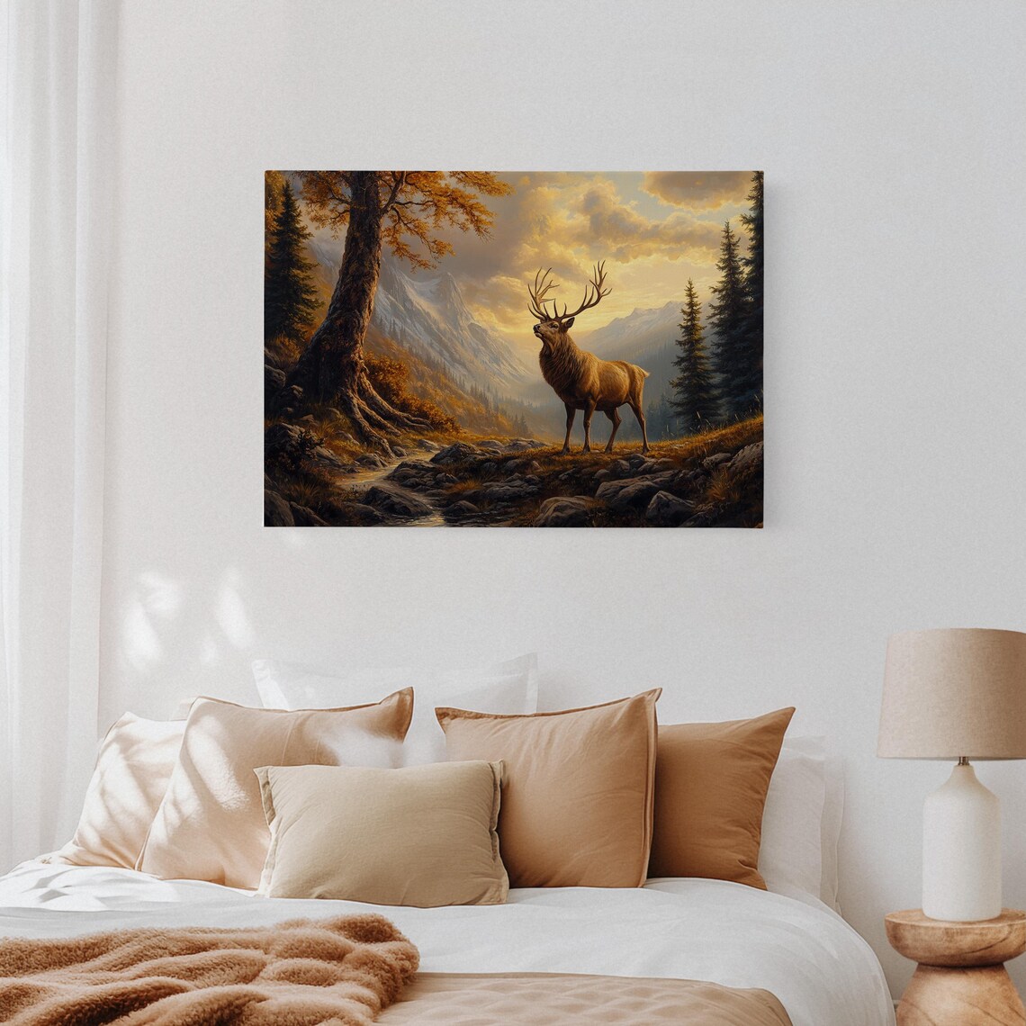 Bugling Elk In Autumn Mountains, Vintage Wildlife Art - Image 3