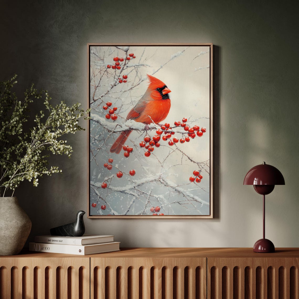 Northern Cardinal Winter Berries Snowy Bird Wildlife Art Print - Image 3