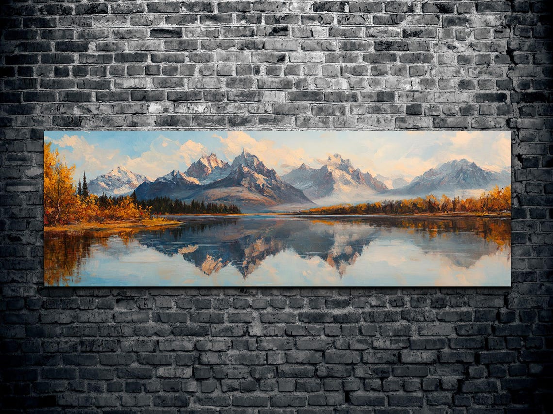 Snow Capped Peaks Autumn Lake Reflection Scenic Panoramic Poster - Image 2