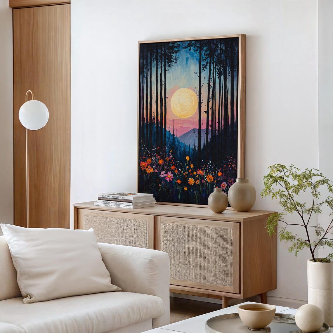 Full Moon Over Wildflower Forest Vibrant Sunset Mountain Poster - Image 5
