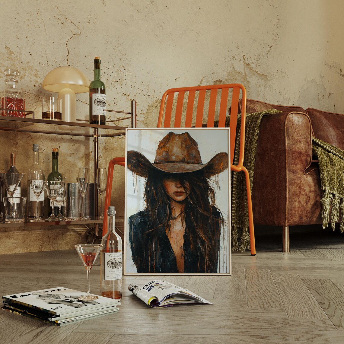 Cowgirl in Brown Hat, Rustic Farmhouse Wall Art Print - Image 2